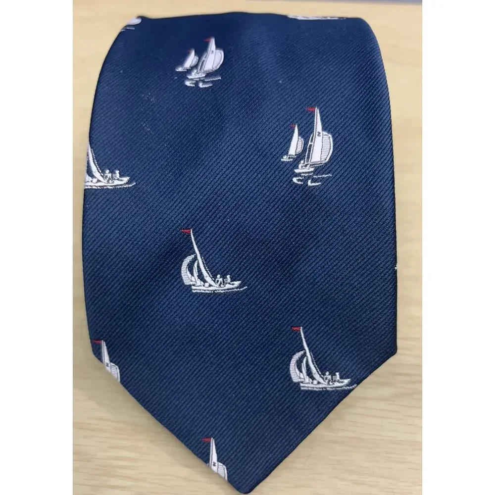 Brooks Brothers Navy Blue with Gold Brooks Symbols 100% Silk Boy's Necktie 47”